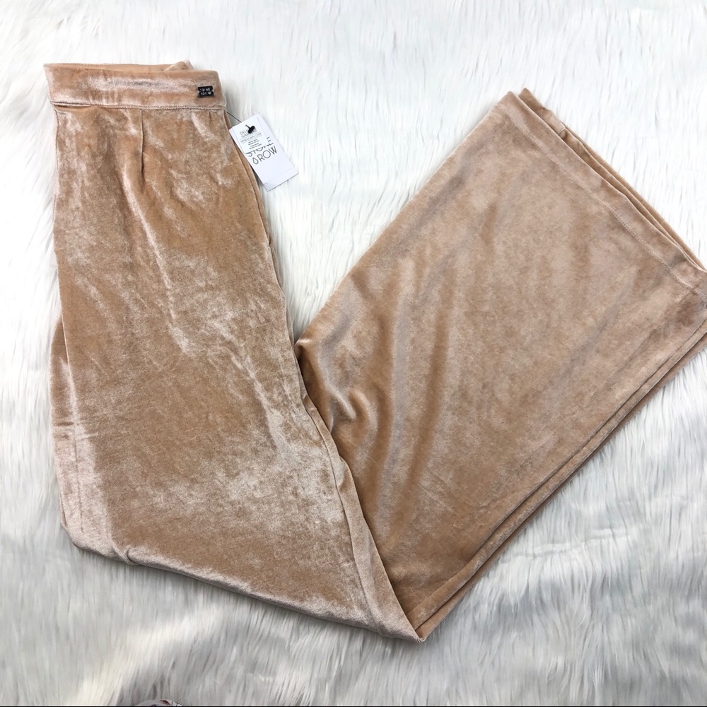 NWT Stone Row Champagne Gold Velvet Wide Leg Pants